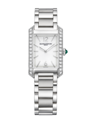 Quadrante grigio opalino con finitura perlata e indici rivettati dell'orologio Baume & Mercier Hampton 10631